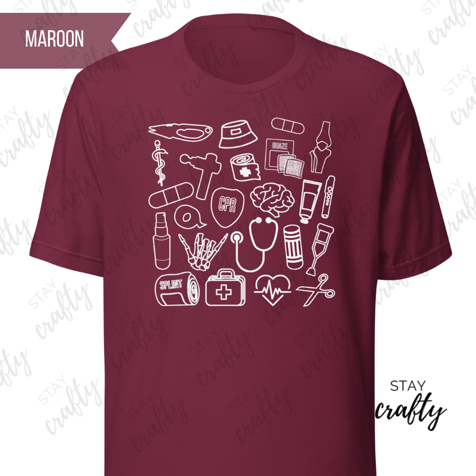 New! Unisex Fit Athletic Trainer Supplies Collage Shirt