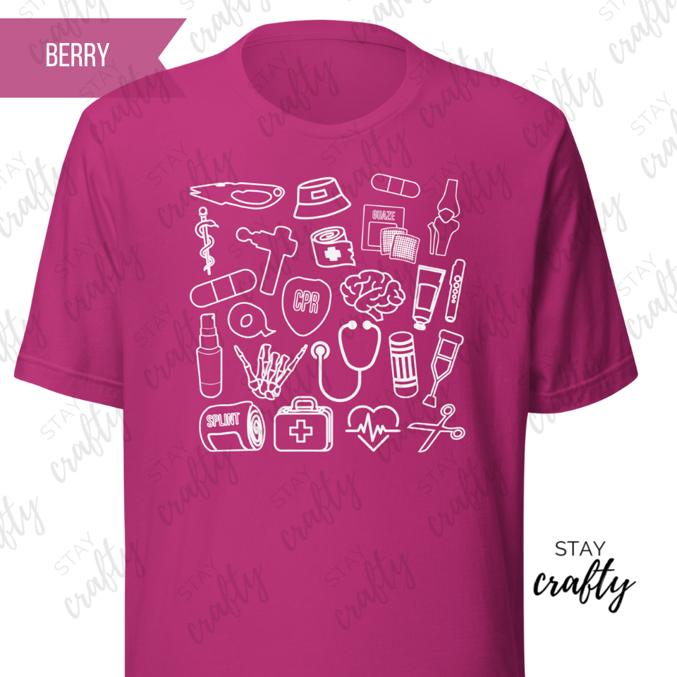New! Unisex Fit Athletic Trainer Supplies Collage Shirt
