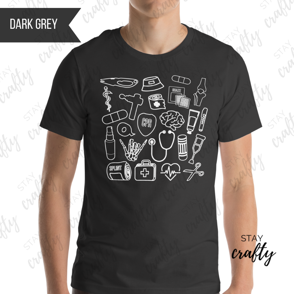 New! Unisex Fit Athletic Trainer Supplies Collage Shirt