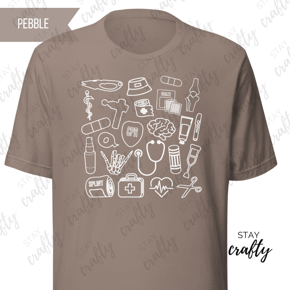 New! Unisex Fit Athletic Trainer Supplies Collage Shirt