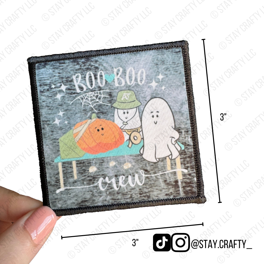 Distressed Light Gray Background Boo Boo Crew w/ Pumpkin- Patch