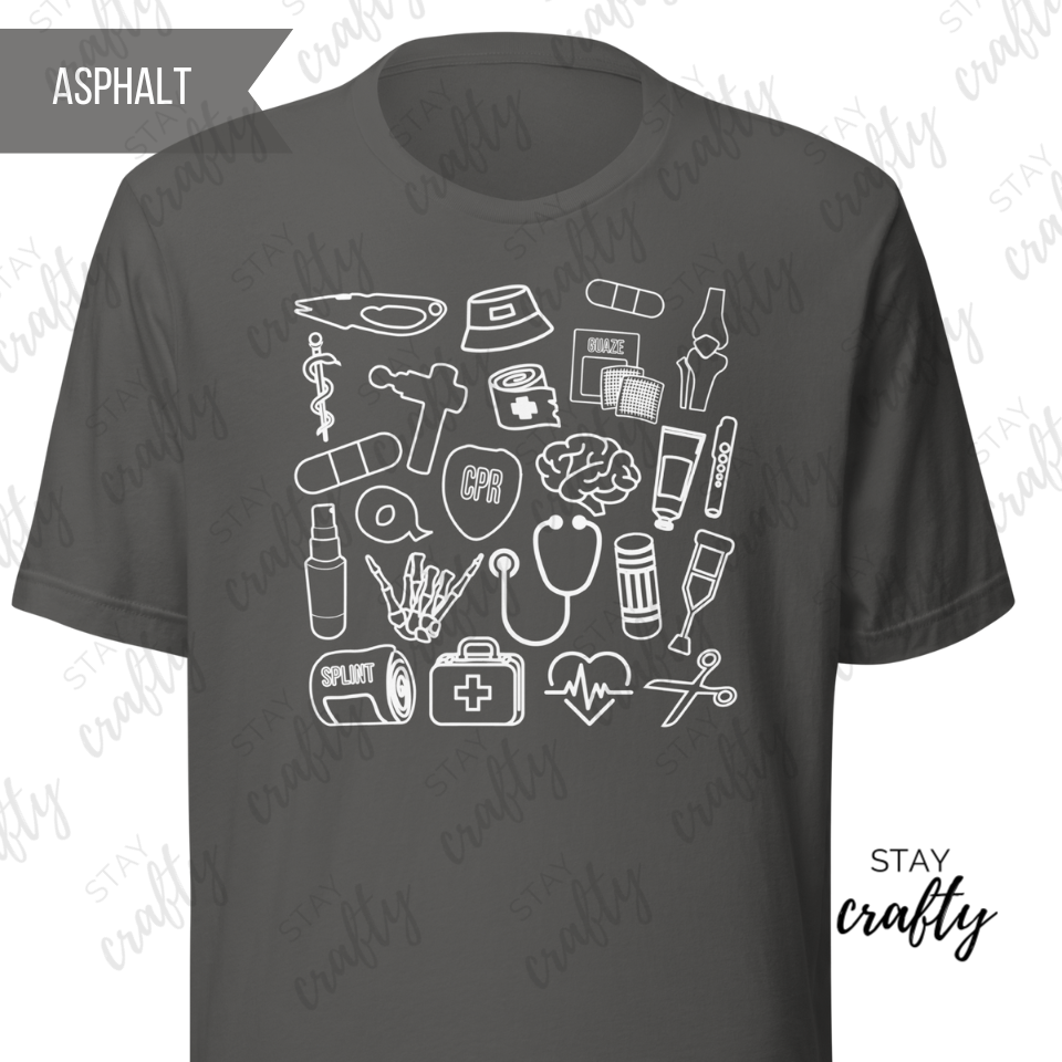 New! Unisex Fit Athletic Trainer Supplies Collage Shirt