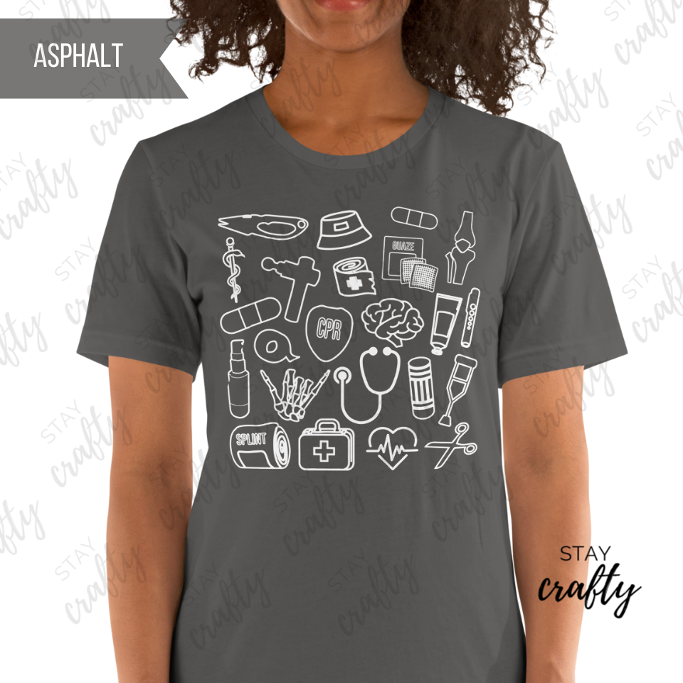 New! Unisex Fit Athletic Trainer Supplies Collage Shirt