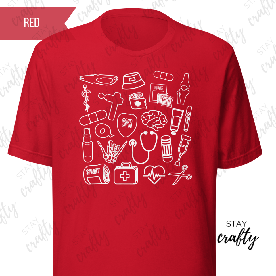 New! Unisex Fit Athletic Trainer Supplies Collage Shirt