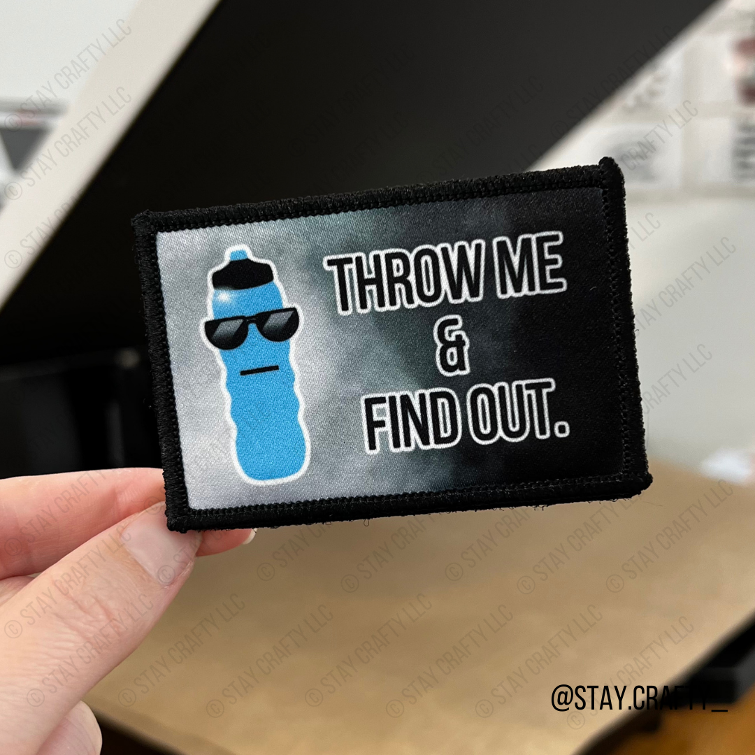 Blue throw me & find out bottle- Patch