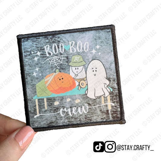 Distressed Light Gray Background Boo Boo Crew w/ Pumpkin- Patch