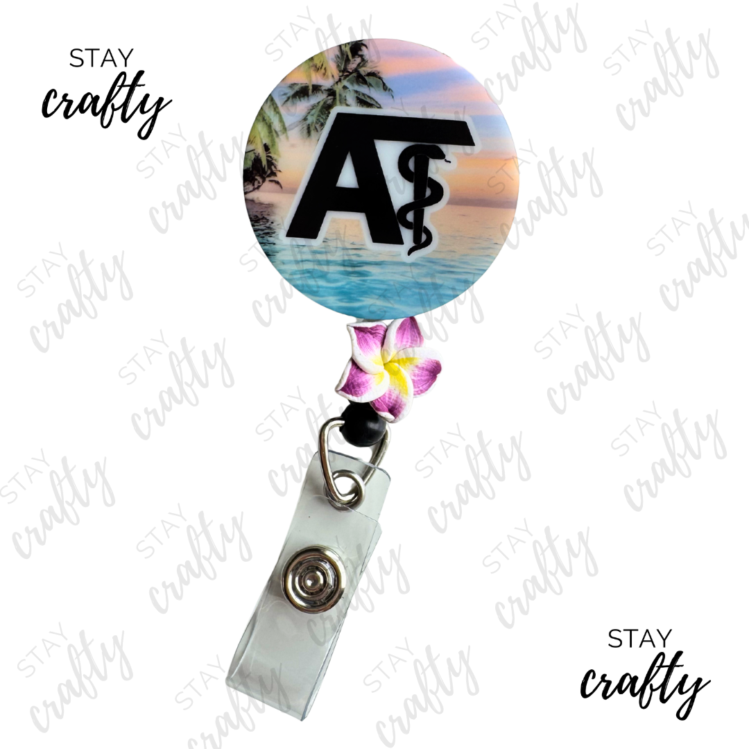 Blue/Green Beach Summer AT- Alligator Clip Badge Reel