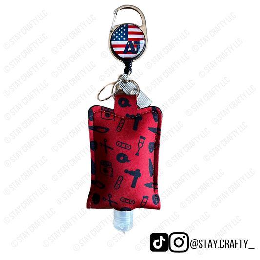 Red Sanitizer holder + R/W/B Badge Reel