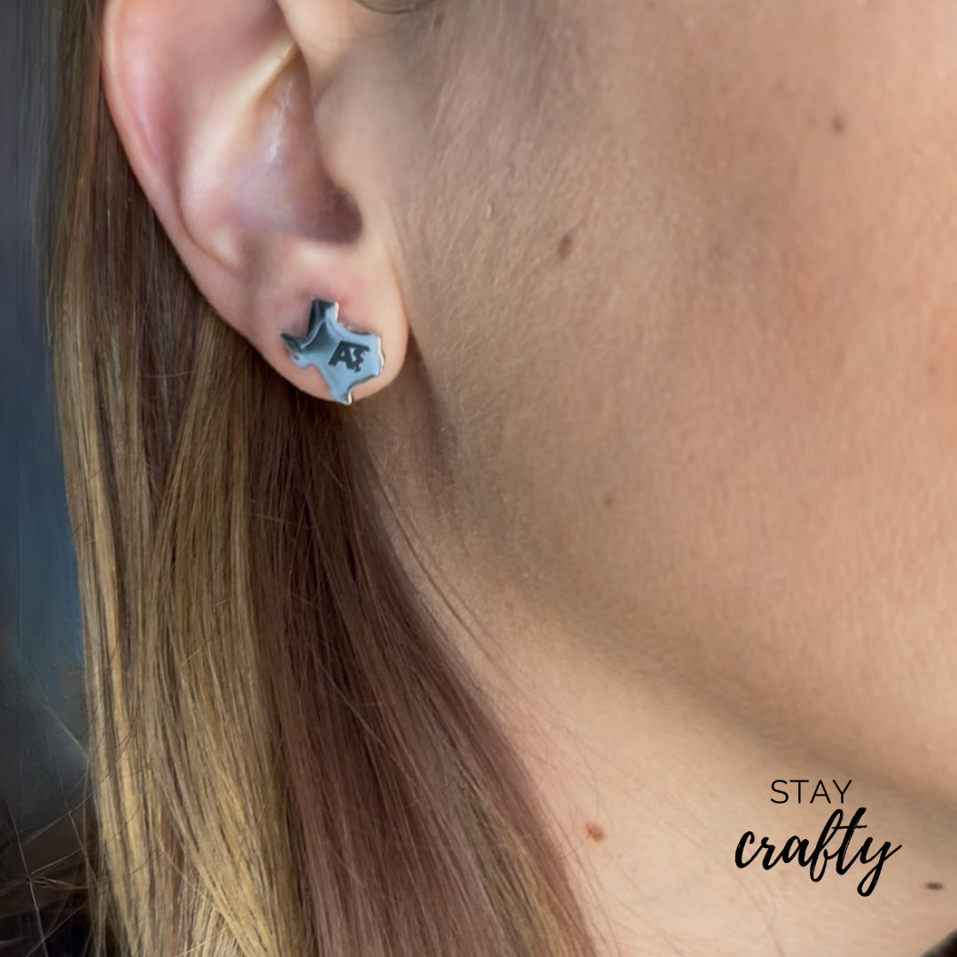 Texas AT Earrings- Silver Stainless Steel