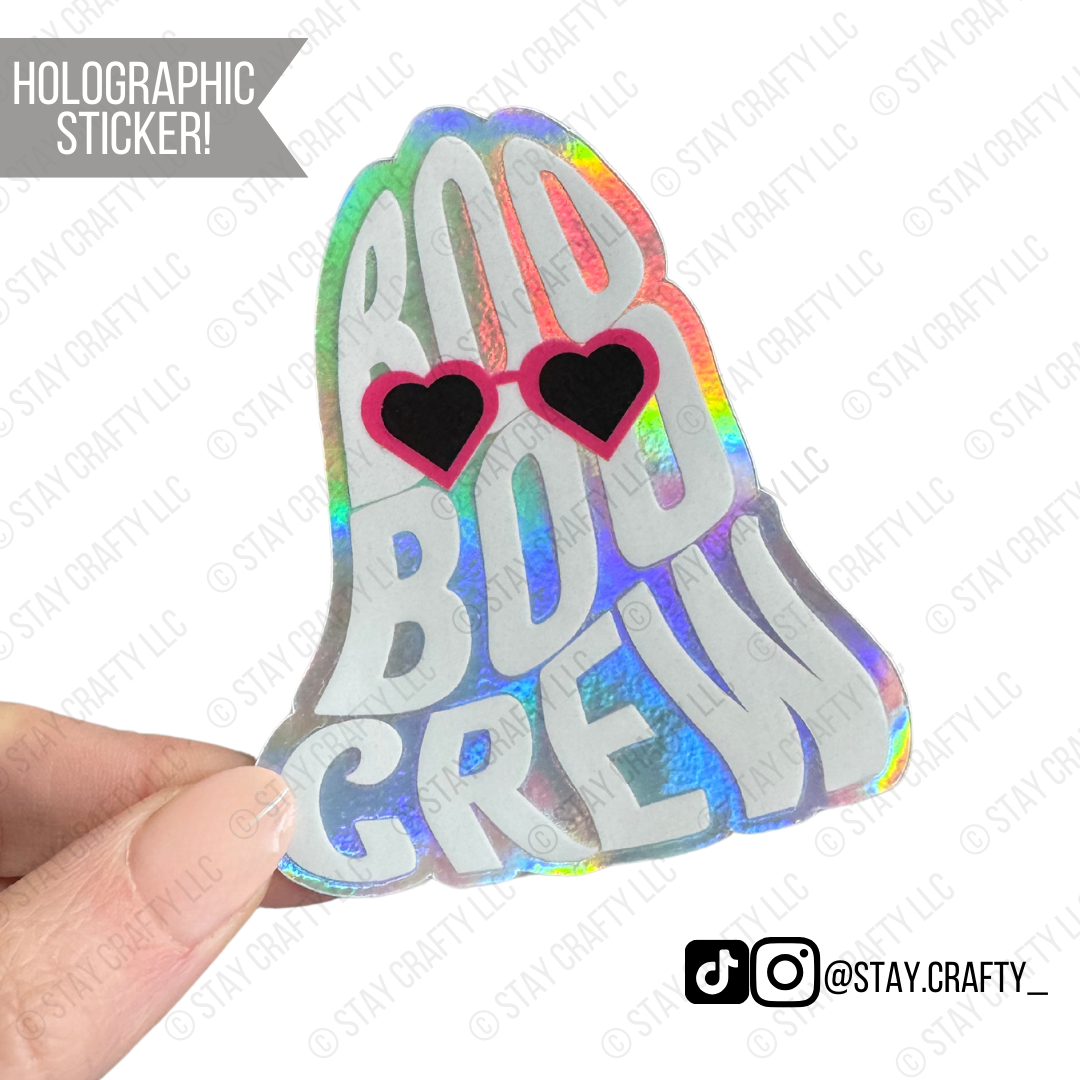 Holographic Boo Boo Crew Ghost with Pink Shades - Sticker