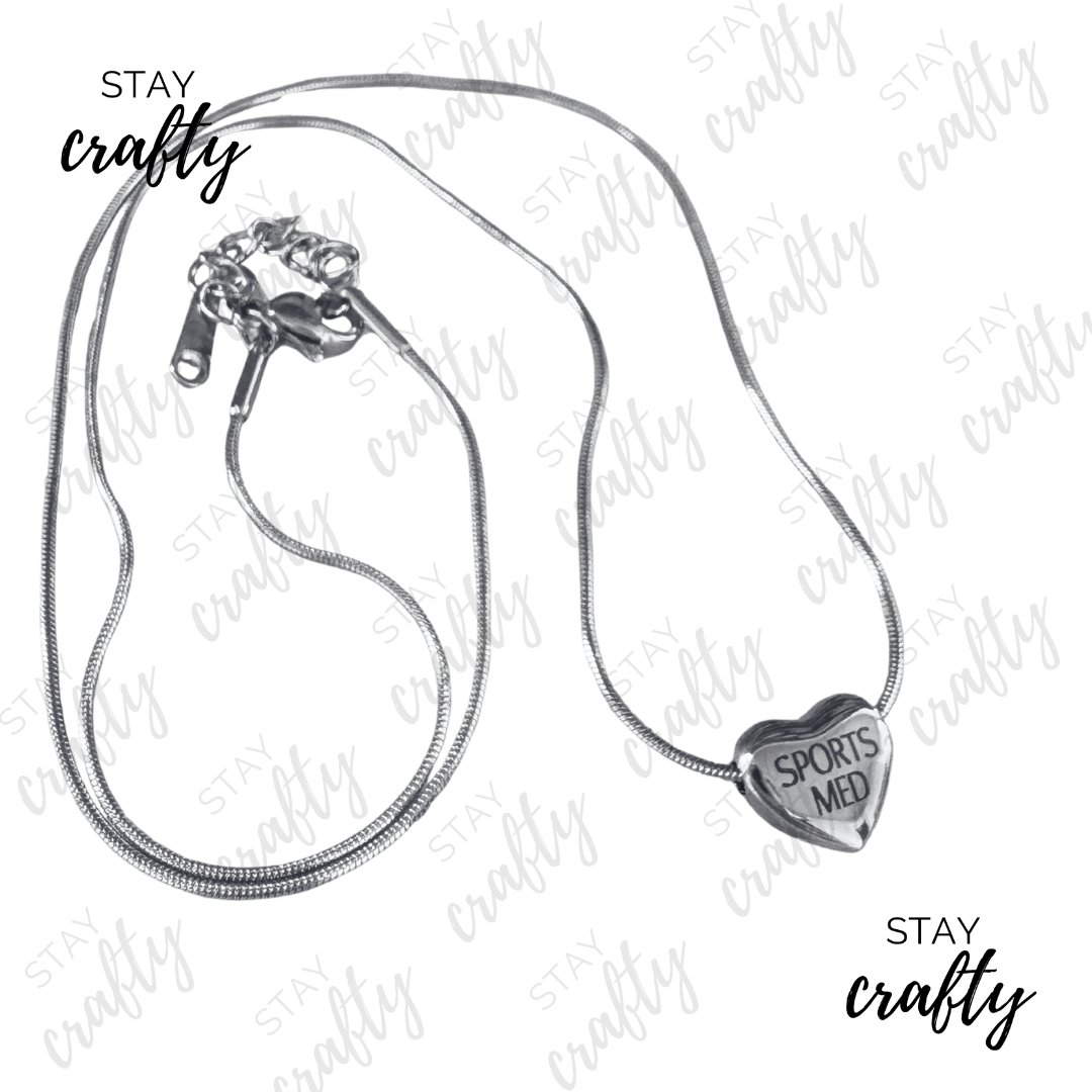 Sports Med Heart Necklace- Silver Stainless Steel