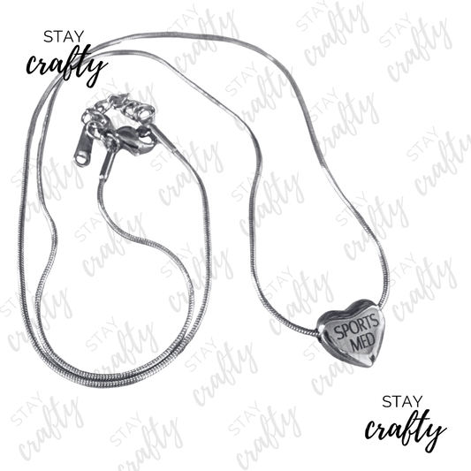 Sports Med Heart Necklace- Silver Stainless Steel