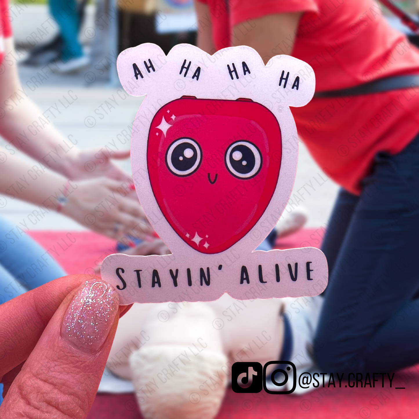 Stayin' Alive w/Cute CPR Mask - Sticker