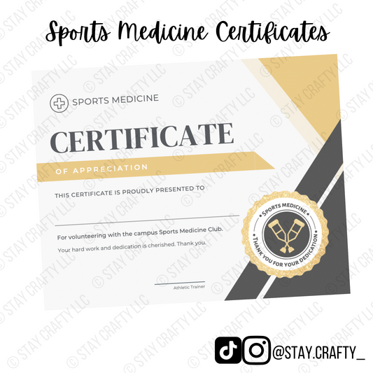 33 Sports Medicine Printable Certificates- Digital Download